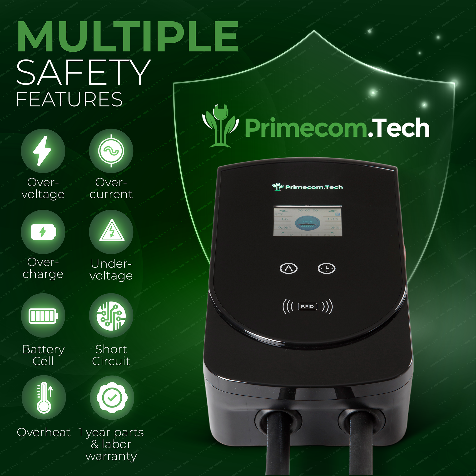 Primecom 80 Amp Level 2 EV Charger | 18ft to 50ft Cord Lengths | 22KW 220 Volt Only In ElectoGb