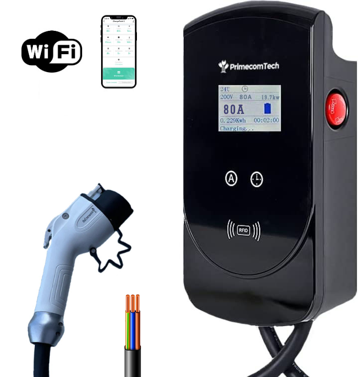 Primecom 80 Amp Level 2 EV Charger | 18ft to 50ft Cord Lengths | 22KW 220 Volt Only In ElectoGb