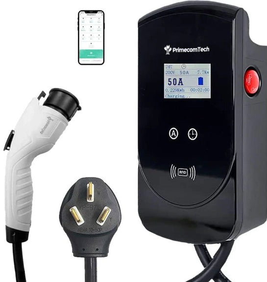 Primecom 50 or 80 Amp Level 2 EV Charger -  50 Feet Cord Lengths Only In ElectoGb